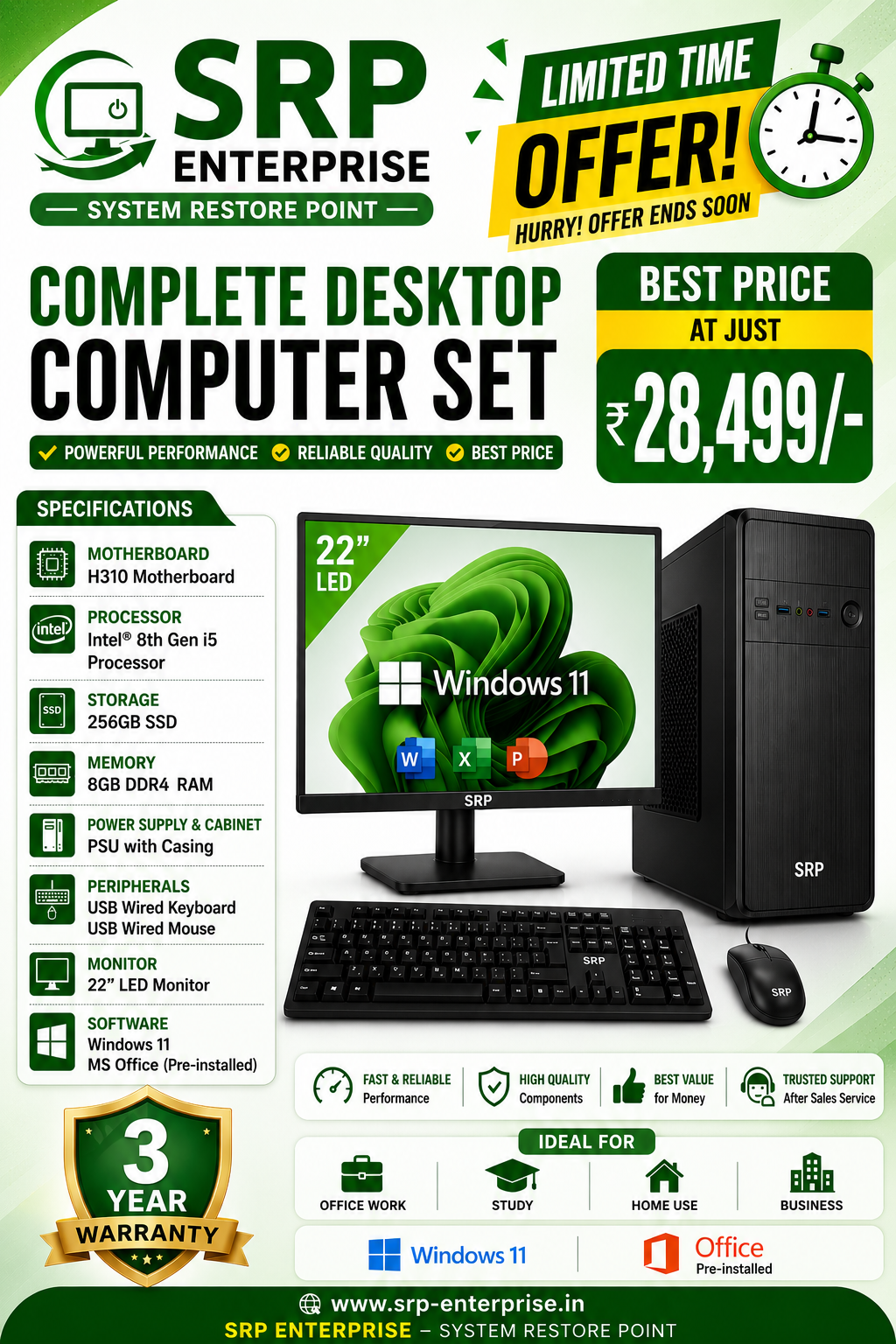 Intel Core i5 8th Gen Desktops setup  with 3 Years warranty